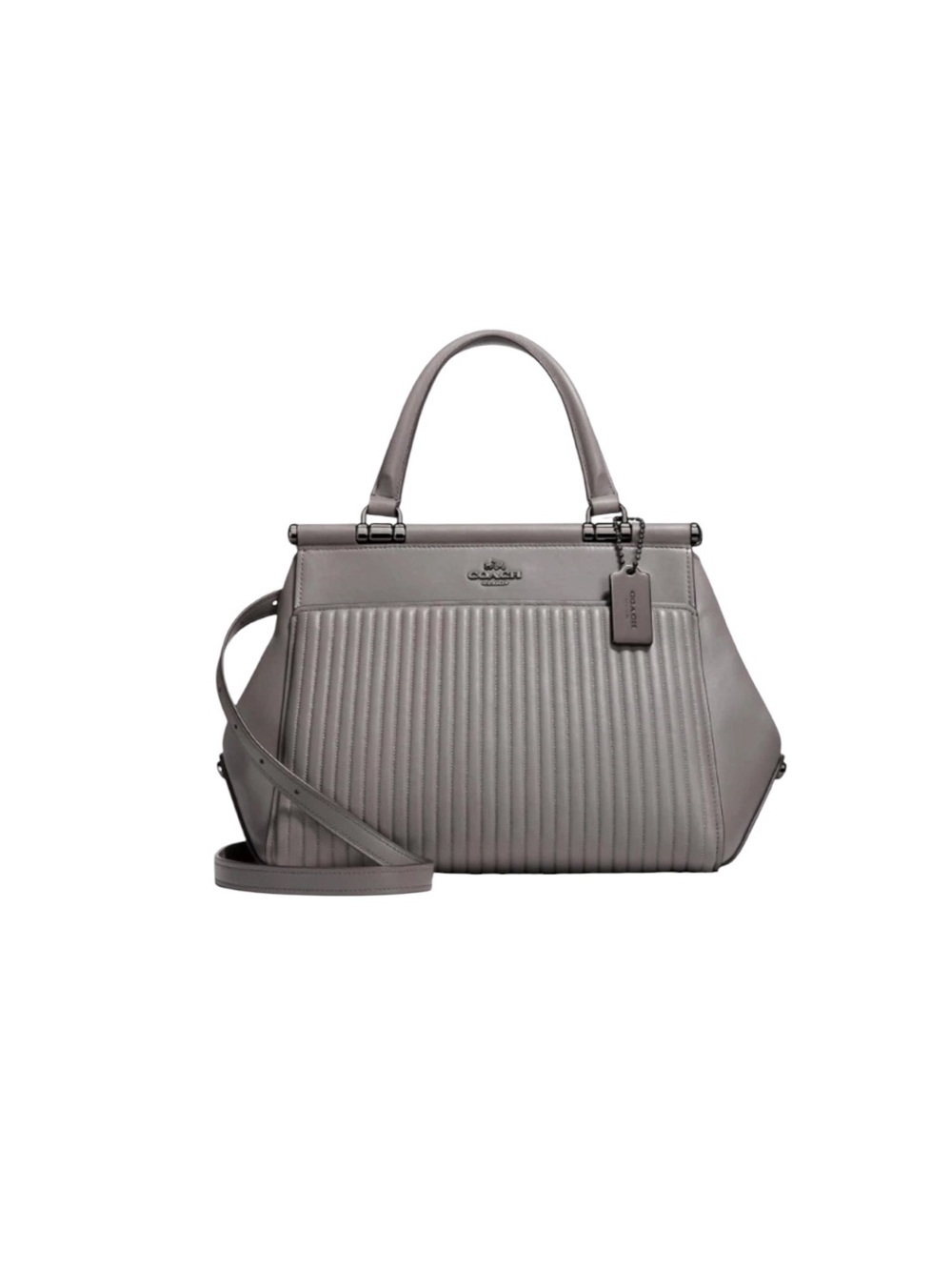 Coach Grace Pebbled Leather Quilted Satchel — Gray